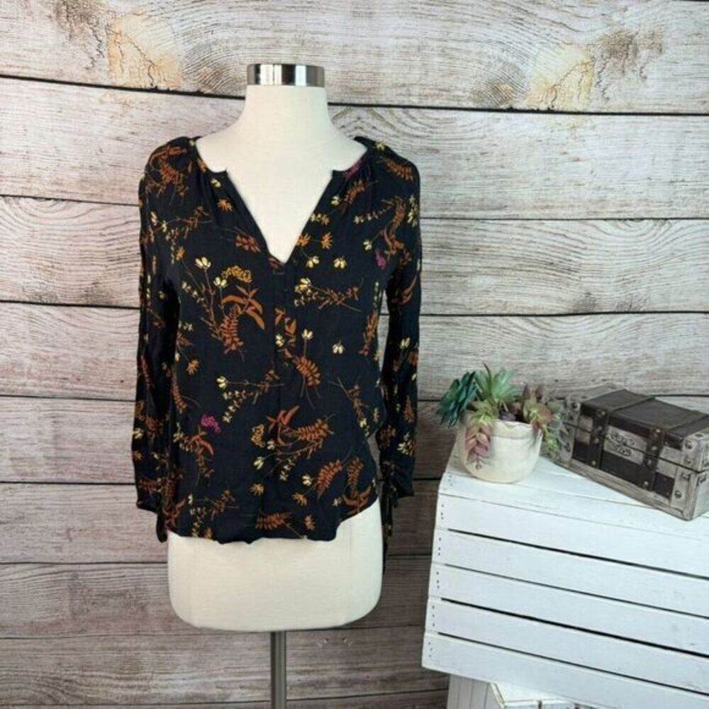 Point Sur by J.Crew Women's V-Neck Floral Blouse Long Sleeve Multicolor Small
